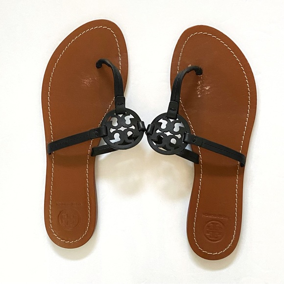 Tory Burch Mini Miller Gabriel small circle emblem t-strap thong flat sandals - Picture 2 of 11